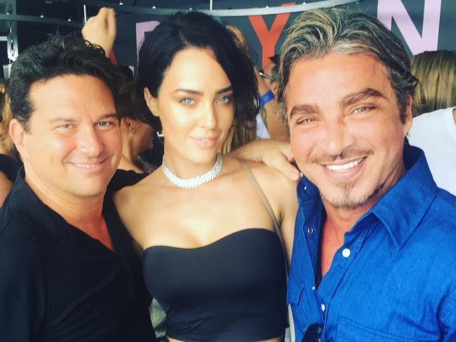 James Maas (left) with model and bar-owner Sarah Budge and Kings Cross identity John Ibrahim.