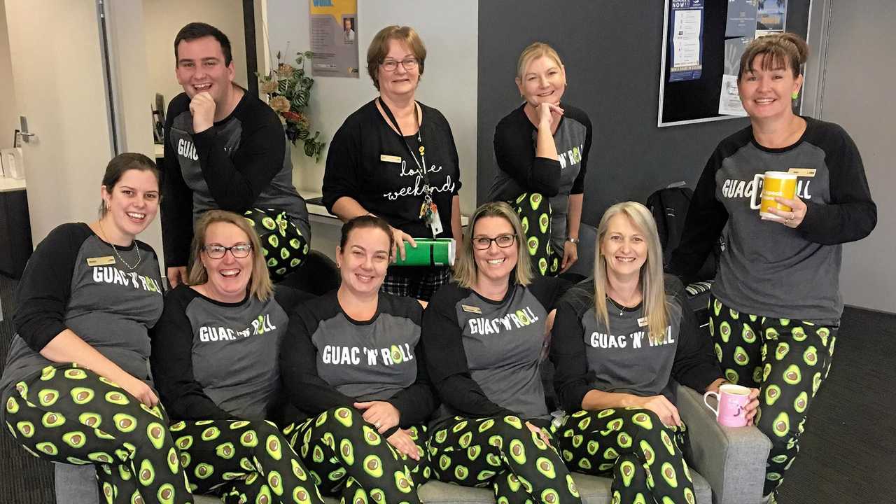 Commonwealth Bank Hervey Bay Branch staff (back) Kaine Jabocs, Judy Shonhan, Kylie Edwards, (front) Renee Walmsley, Kerrie Vandersee, Sarah Felton, Anj Currie, Helen Flynn and Kylee McInerney. Picture: Contributed