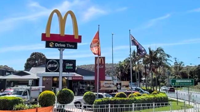 Police allege they caught Tony Charles Graham and two other men in the drive-thru of McDonalds at Warners Bay after the council chambers was set alight. Picture: Google Maps.