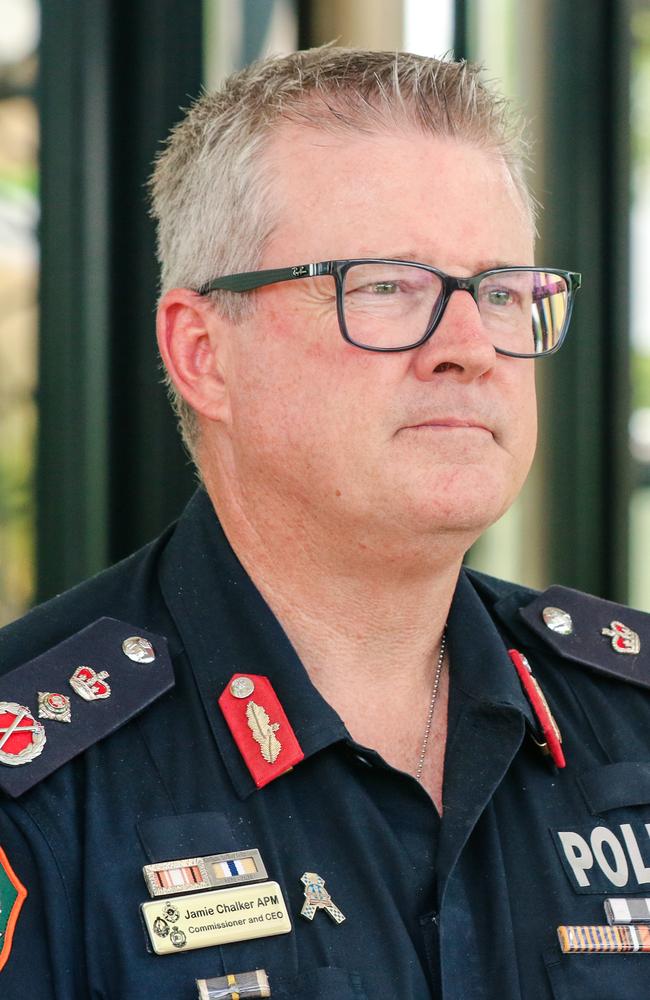 NT Police Commissioner Jamie Chalker said Alice Springs had continued to have extra police on the ground since Operation Drina’s launch in November, but would not say if that currently amounted to more or less than 40 officers. Picture: Glenn Campbell