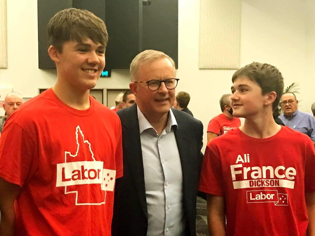 Ali France shared a tearful tribute to her son Henry (pictured left with brother Zac, right) after her historic win on Saturday. Picture: Facebook