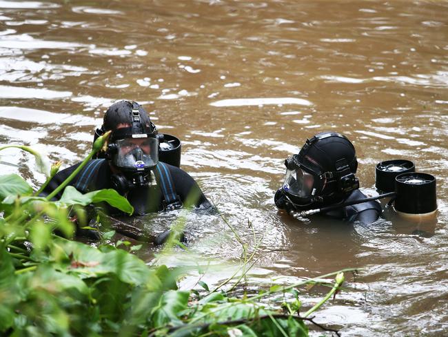 KENDALL, AUSTRALIA - NewsWire Photos - NOVEMBER 25, 2021. Police divers search a dam less than 500 metres from the dig site as Strike Force Rosann detectives continue the search  for William Tyrrell's remains near Kendall. Picture: NCA NewsWire / Peter Lorimer.