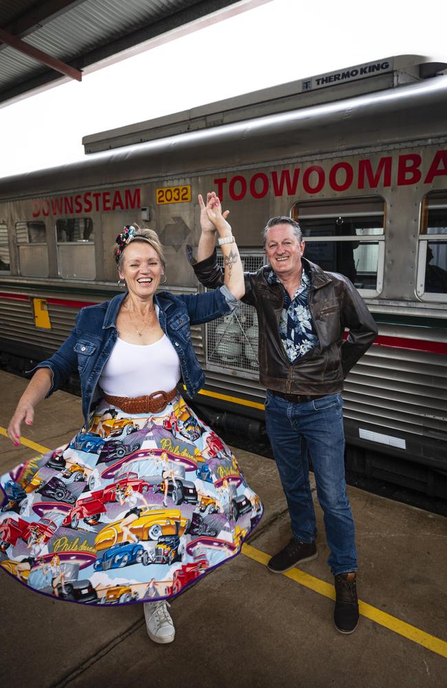 Trish and Paul Davis as DownsSteam host an Elvis show and railmotor trip to Pittsworth, Saturday, January 11, 2025. Picture: Kevin Farmer