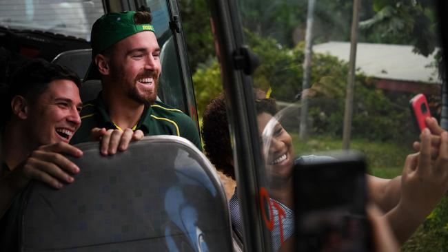 The locals couldn’t miss a chance for a selfie. Photo: Nathan Hopkins/NRL Photos