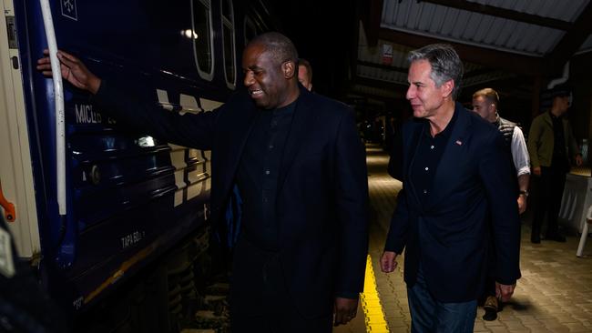 David Lammy and State Antony Blinken board a train in eastern Poland bound for Ukraine on Wednesday. Picture: Getty Images