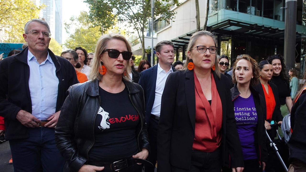 Federal Attorney-General Mark Dreyfus (left) and Victorian Premier Jacinta Allan (centre) attended the 'No More!' National Rally Against Violence in Melbourne,. Picture: NCA NewsWire / Luis Enrique Ascui