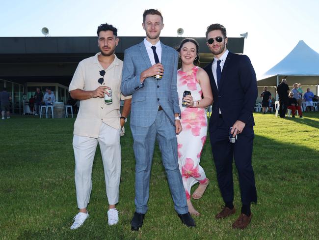 MELBOURNE, AUSTRALIA - MARCH 15 2024 Adrian Torenta, Ethan Wilson, Geordi McInnes and Mackynzee Dalle attend the 2024 Pakenham Cup Picture: Brendan Beckett