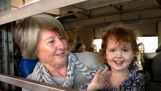 Debbie Collins and her grand-daughter Millie Sullivan are all smiles as they enjoy a train trip on the "Pride of Toowoomba" at Drayton Station. Saturday May 18th, 2024 Picture: Bev Lacey