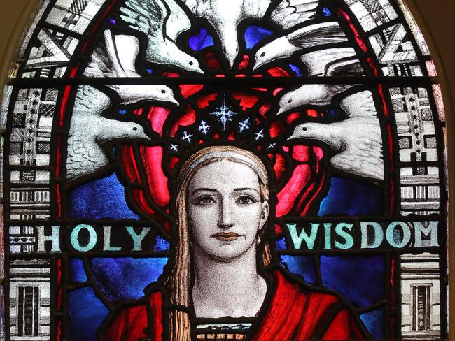 Saturday Magazine Gallery Watch Artwork, Holy Wisdom a stained glass window, at St (Saint) Stephens Church, Sandy Bay, by Napier Waller