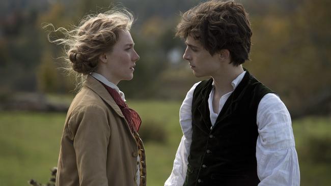 Saoirse Ronan and Timothee Chalamet in a scene from Little Women.