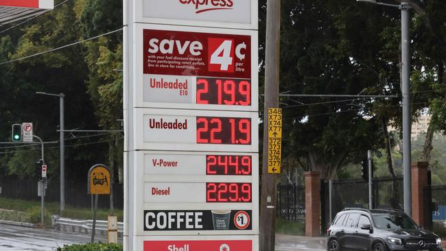 Petrol prices across Sydney are up over $2 a litre. Picture: David Swift