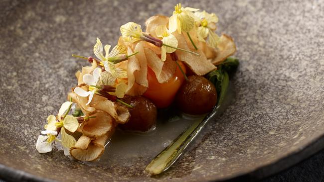 Egg yolk, potato and Jerusalem artichoke at Brae Restaurant. Picture: Supplied