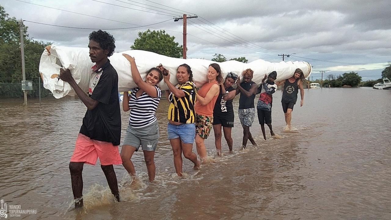 Locals have rescue the historic Ngurrara canvas, moving it to higher ground. Source: Nat Davey, Wangki Radio