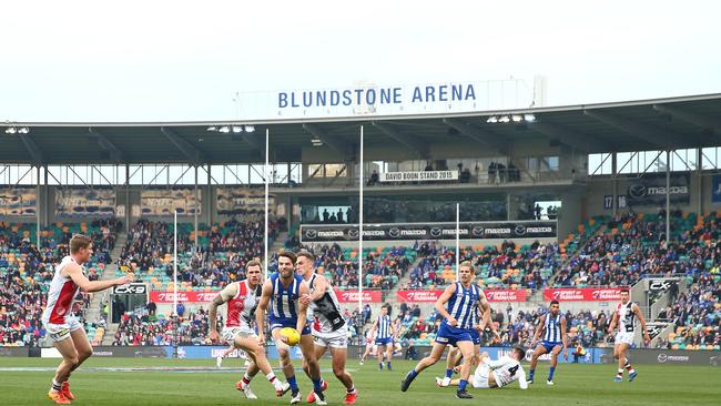 AFL match between the North Melbourne Kangaroos and the St Kilda Saints at Blundstone Arena in 2019. Picture: Scott Barbour/Getty Images via AFL Photos