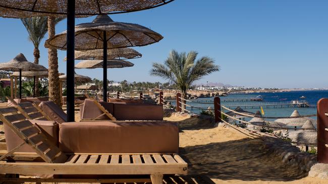 Empty beach chairs at a resort in Sharm El Sheikh, Egypt in April 2016. Picture: Chris McGrath/Getty Images