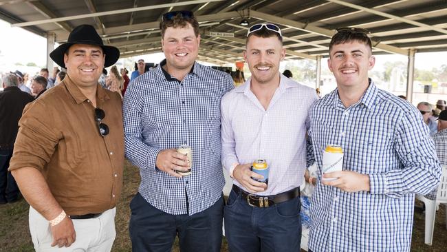 At the Clifton Races are (from left) Jesse Miles, Terry Beringham, Lachlan Henry and Anthony Morris, Saturday, October 28, 2023. Picture: Kevin Farmer