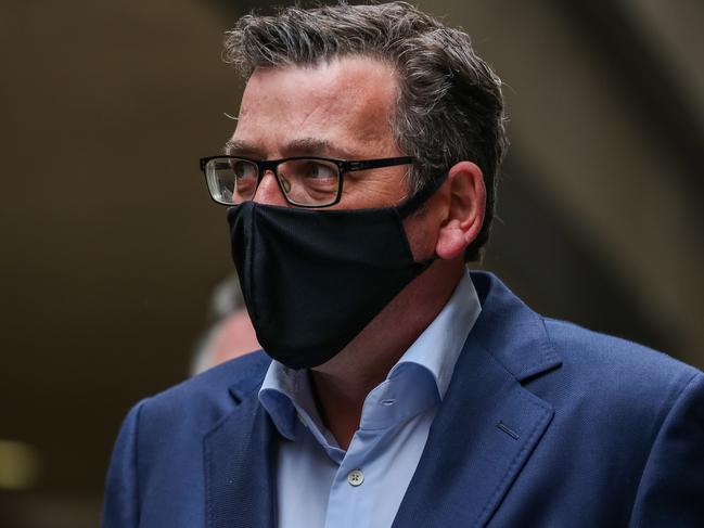 MELBOURNE, AUSTRALIA - SEPTEMBER 19: Premier of Victoria Daniel Andrews wearing a mask arrives for a Press Conference on September 19, 2021 in Melbourne, Australia. The Victorian Government has unveiled it's road map to ease restrictions once vaccinations targets are reached . (Photo by Asanka Ratnayake/Getty Images)