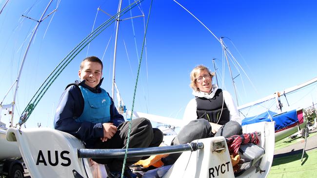 The Hutchins School sailing students Ollie Hugo, 13 and Charlie Goodfellow, 14 rigging up their SB20 to go out sailing on the River Derwent ahead of hot weather this weekend. Picture: LUKE BOWDEN