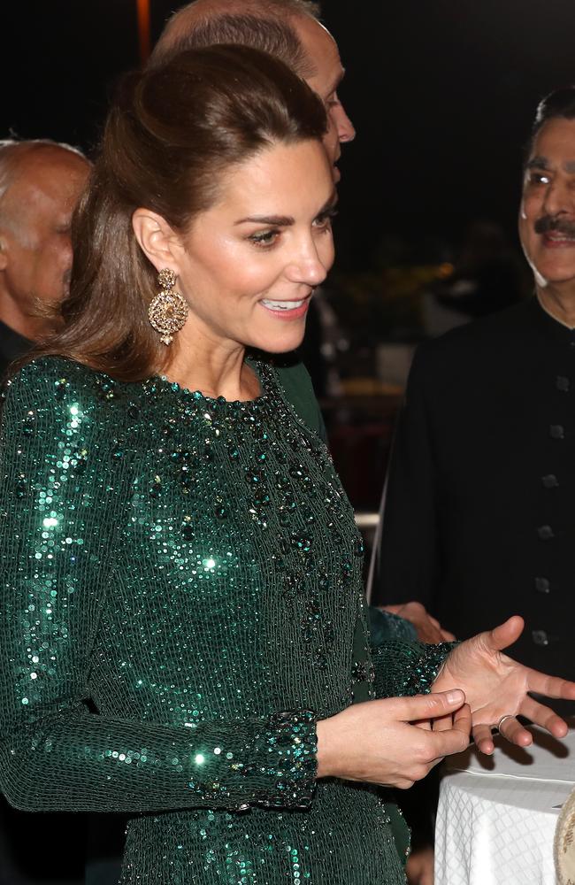 Kate speaks to attendees at a reception in Islamabad. Picture: Getty Images