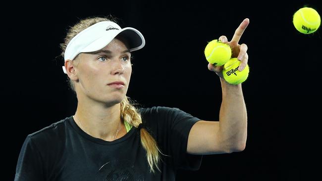 Caroline Wozniacki warms up ahead of the Australian Open. Picture: Getty Images