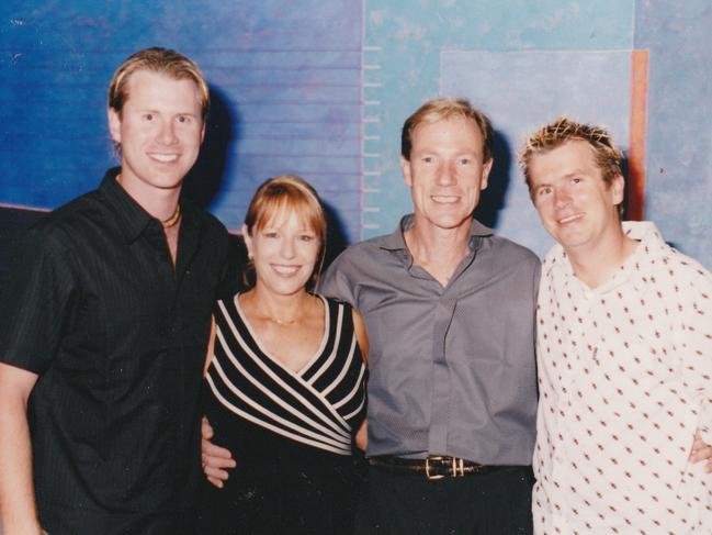 Dale Atkin, on right, with mate Travis Barton and Lois Wood and Alan Wood, the couple who helped the pair after the bombings.