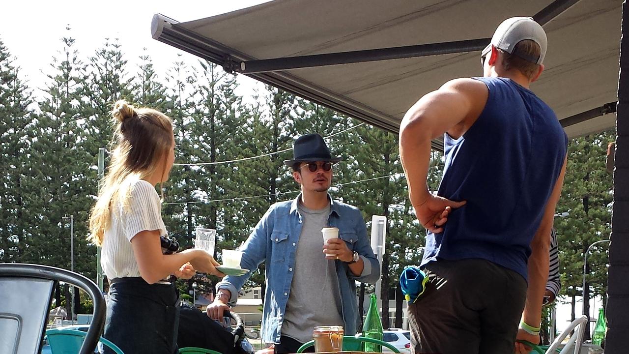 Orlando Bloom enjoying coffee at Elk Espresso.