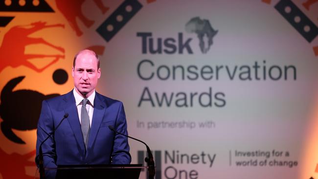 Prince William pictured giving a speech onstage during the 2023 Tusk Conservation Awards at The Savoy Hotel in London. The human rights and lifestyle choices of an American billionaire or a British prince are no greater than those of a barefoot African. Picture: Getty