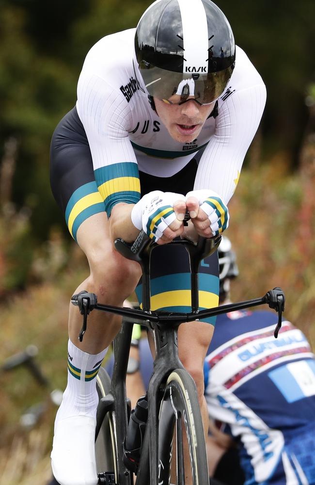 Australia's Rohan Dennis on his way to winning back-to-back time trial world titles last year. Picture: Manu Fernandez (AP)