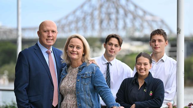 Peter Dutton with wife Kirilly, daughter Rebecca and sons Tom and Harry in 2022. Picture: Lyndon Mechielsen/The Australian