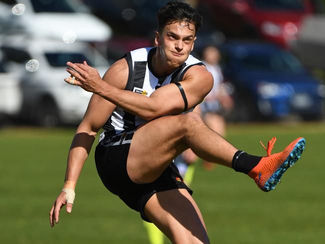 Trent Cody kicks another goal for Narre. Picture: James Ross