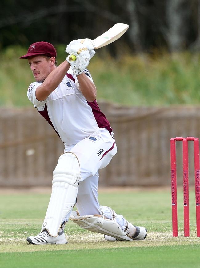 Cricket Gold Coast’s Kookaburra Cup. Day two between Mudgeeraba Nerang and Burleigh at Nerang RSL Oval. Burleigh batsman Rhys McCarthy in action. Picture: Steve Holland)