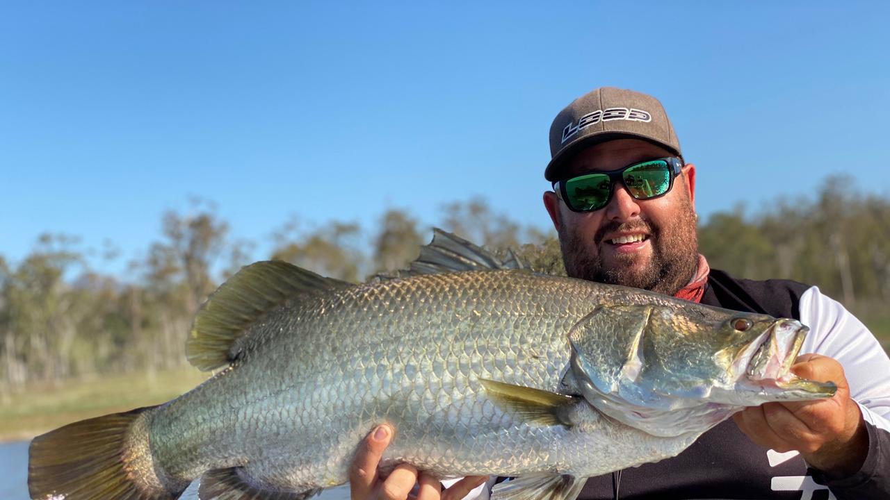 Justin Nye of Gladstone Fly and Sportsfishing with a Barramundi caught last week on Lake Awoonga