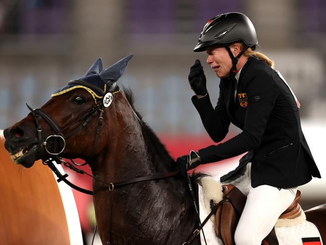 Schleu in tears on her horse. Picture: Getty Images