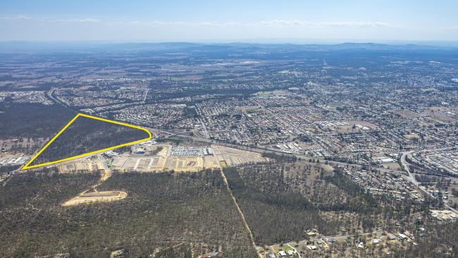 Aerial view of large Ripley Valley development site (outlined) acquired by developer HB Land.