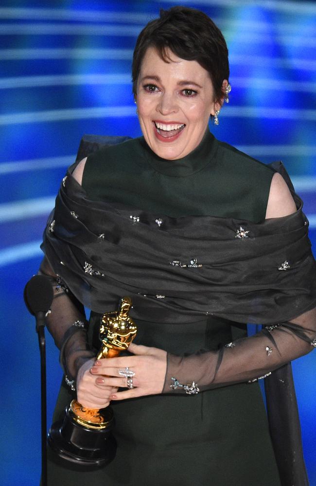 Olivia Colman with her Oscar gong. Picture: AP 