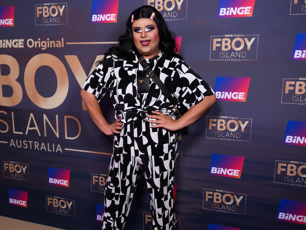 Internet comedian Carla from Bankstown served black-and-white glam on the red carpet. Picture: Binge