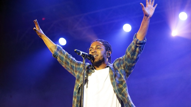 Kendrick Lamar performs live for fans at the 2016 Byron Bay Bluesfest. Picture: Mark Metcalfe/Getty Images