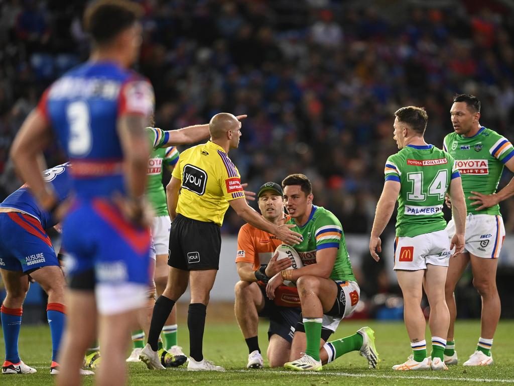 Joe Tapine was forced from the field for an HIA during the final against the Knights. Picture: NRL Images