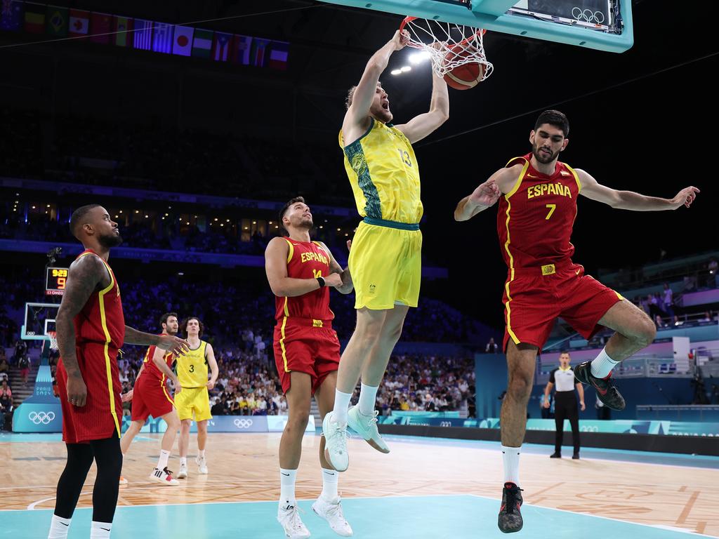 Jock Landale was immense for the Boomers, with 20 points, eight rebounds and four assists in an outstanding performance. Picture: Getty Images