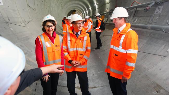 Premier Mike Baird and Treasurer Gladys Berejiklian with Transport and Infrastructure Minister Andrew Constance on site at part of the Metro Northwest.