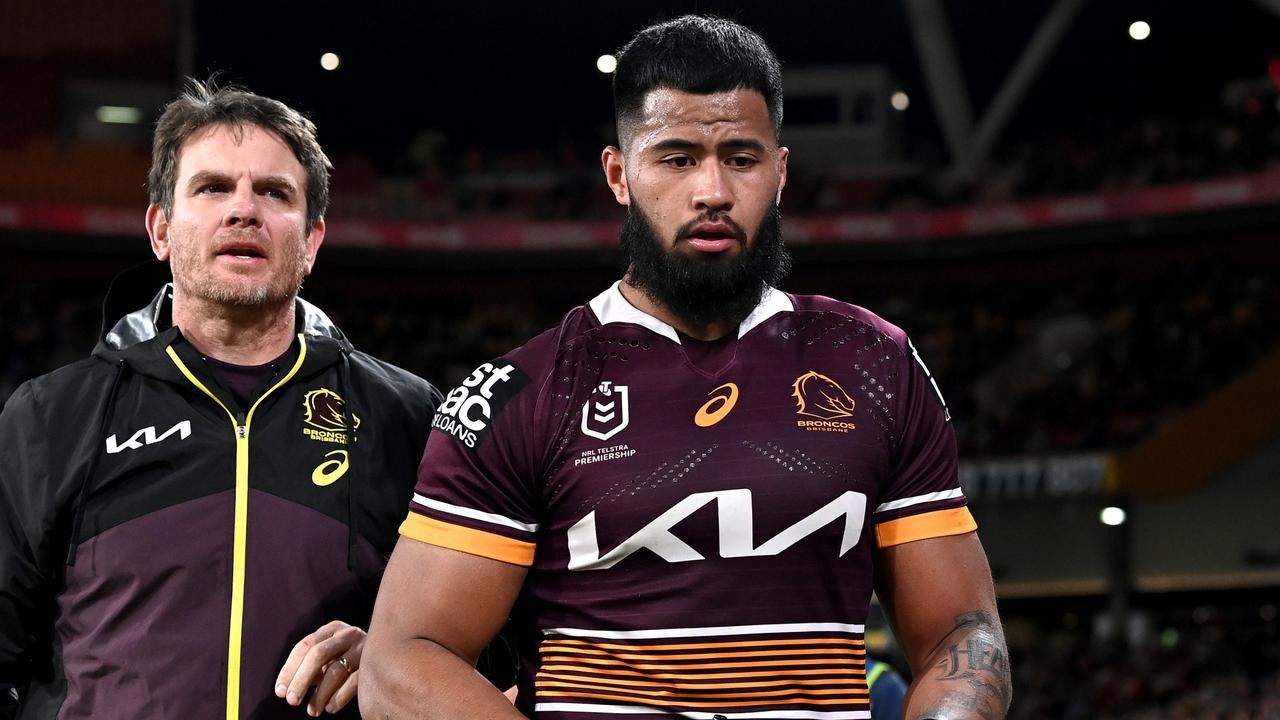 Payne Haas wants to play through the pain for the Broncos in round 16. Picture: Bradley Kanaris/Getty Images