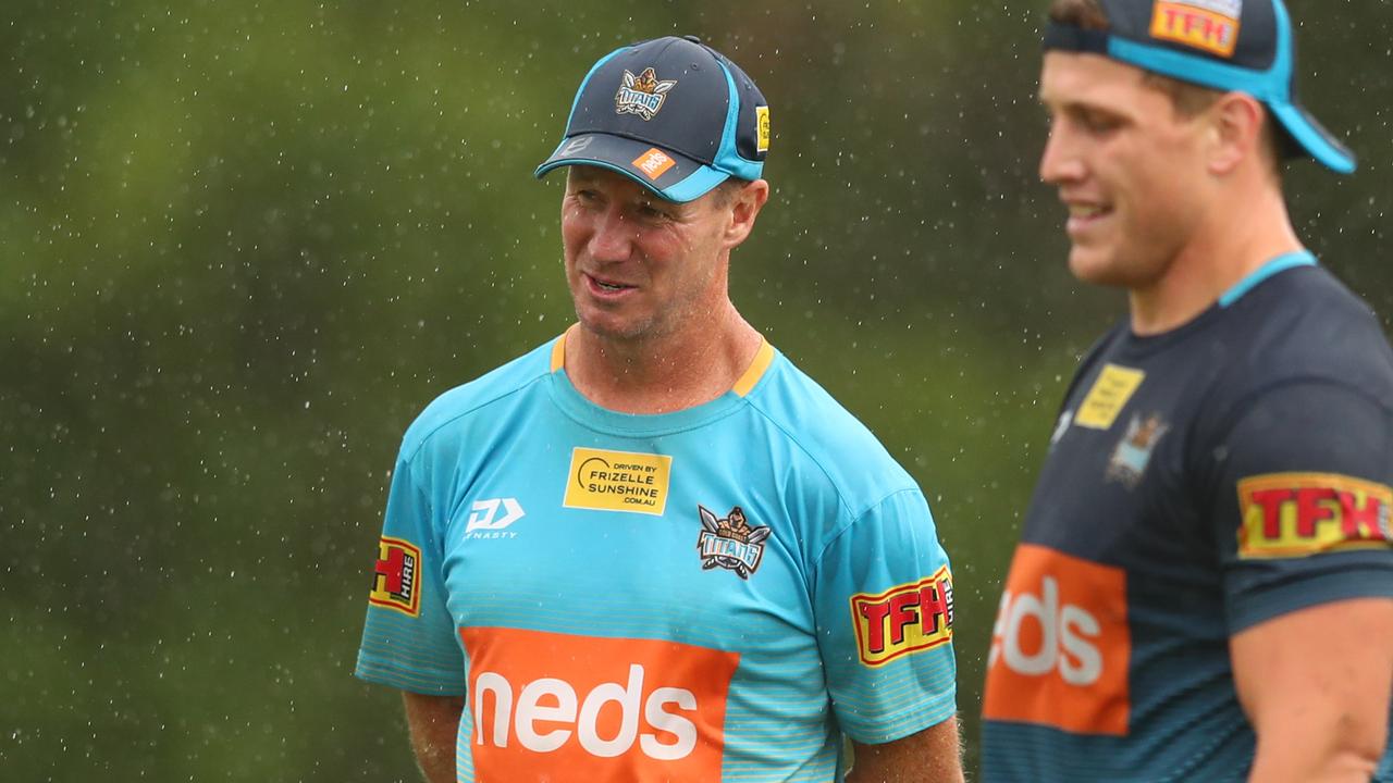 Titans coach Justin Holbrook looks on during NRL training. (Photo by Chris Hyde/Getty Images)