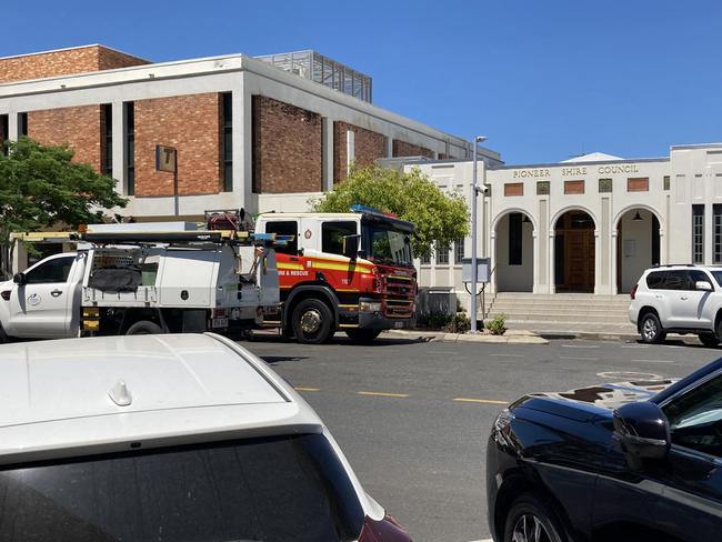 Fire crews on scene following reports of a fire at a building in the Mackay CBD. Picture: Mitch Turner