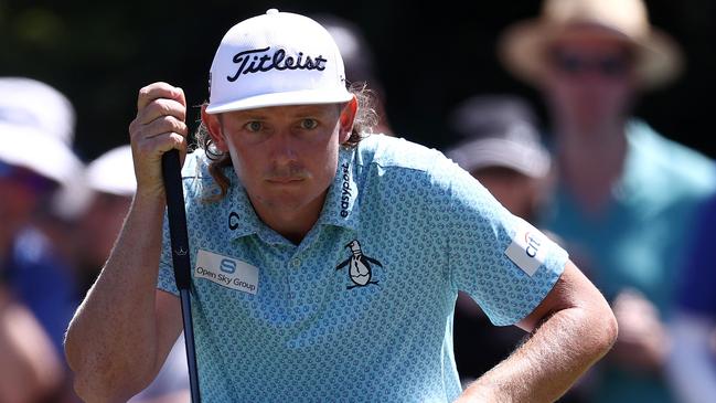 Australian Cameron Smith lines up his putt on the 8th green during his 2nd round at Kingston Heath. Picture: Michael Klein