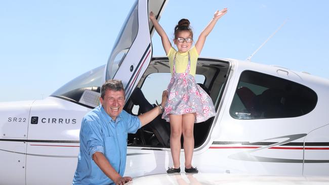 Pilot Shaun Aisen has been nominated for a Pride of Australia award. When he is not flying commercially, Shaun dedicates his time to AngelFlight, a group dedicated to flying sick patients from the country to hospitals. 5 year old Savannah Gifford and her Mum Teigan travel to Melbourne for Savannah to see an eye specialist. Picture: Alex Coppel.