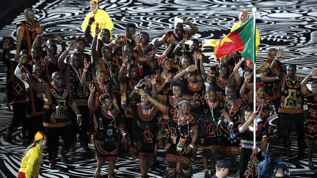 The Cameroon team marches for the Commonwealth Games opening ceremony. Picture: Mark Schiefelbein
