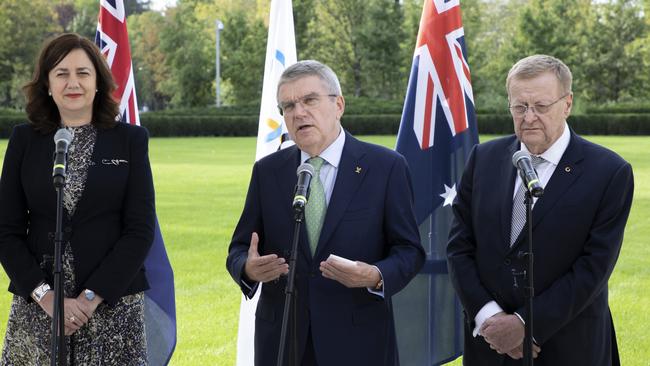 IOC President Thomas Bach meets with the Australian Delegation from Queensland including Annastacia Palaszczuk, Ted O'Brien and Mike Jamieson. Pic: Greg Martin/IOC