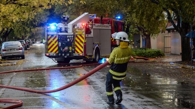 An MFS officer at a unit fire in Maylands. Picture: Brenton Edwards