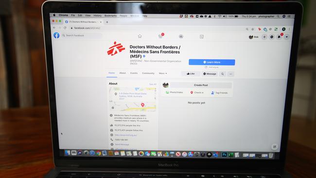 Doctors Without Borders Facebook site has been affected by the social media network’s move against news providers. Picture: Getty Images