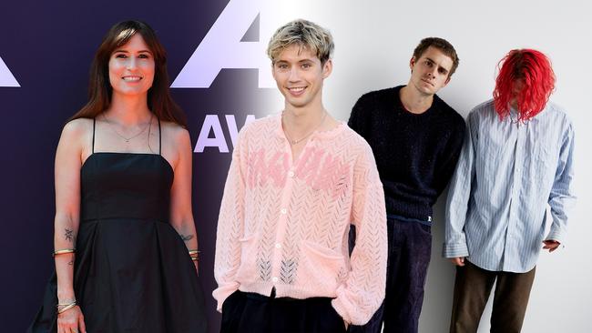 The 2024 ARIA Award winners, featuring Missy Higgins (left), Troye Sivan (centre) and Royel Otis (right, comprised of Otis Pavlovic and Royel Maddell). Picture: Emilia Tortorella